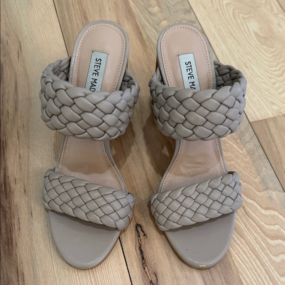Steve Madden Braided Double-Strap Slide Sandals - Beige